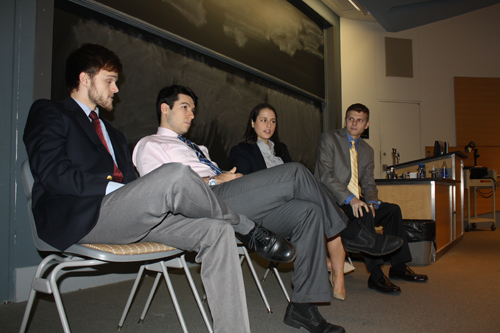 From left: Aaron Little ‘16 (VP Candidate), Ryan Monahan ‘15 (VP Candidate), Abigail Williams ‘15 (Presidential Candidate), Connor Heinlein ‘15 (Presidential Candidate)