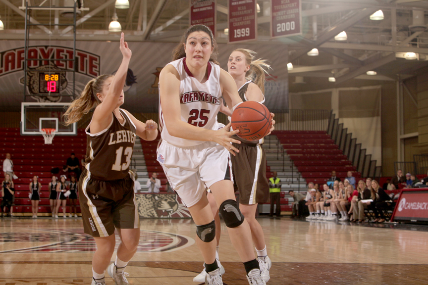Danielle+Fiacco+%E2%80%9814+helped+Lafayette+to+53+rebounds+in+a+blowout+victory+against+Lehigh+on+Saturday.+