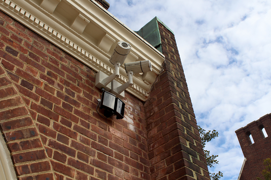 New+security+cameras+were+installed+on+the+outside+of+McKeen+Hall.+