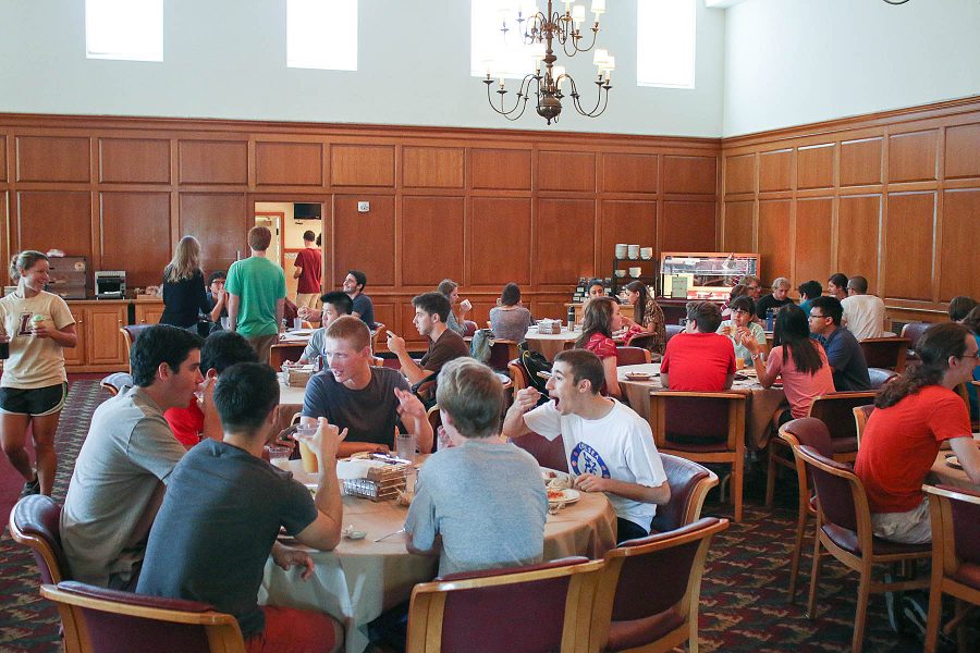 Students dine in Marquis Hall during a crowded lunch hour. 
