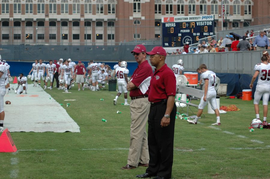George Bright oversees an away football game [Photo courtesy of Athletic Communications]