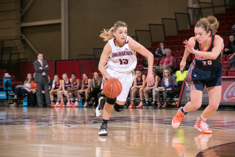 Jamie OHare dribbles the ball down the court in game against Bucknell.

Photo by Hana Isihara 
17.
