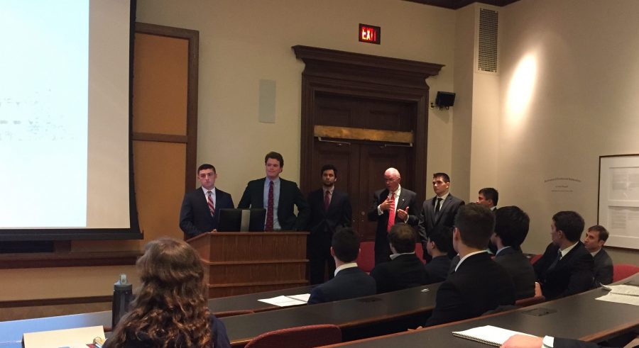 Chi Phi members make their presentation to become a colony