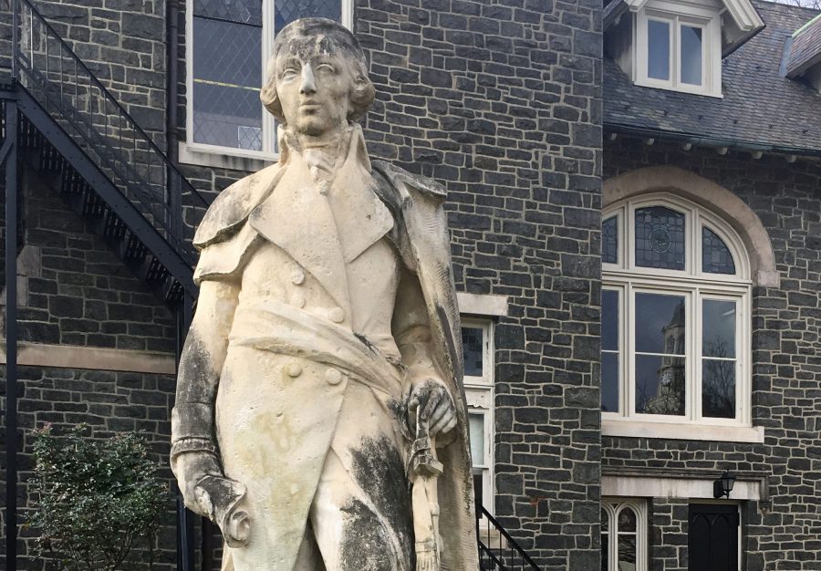 The Marquis de Lafayette stands tall on Lafayette's campus as a revolutionary war hero. (Photo taken by Lauren Fox).