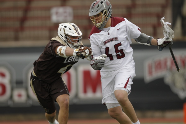 Jason Sands 17 fights off the Lehigh defender. (Courtesy of Athletic Communications)
