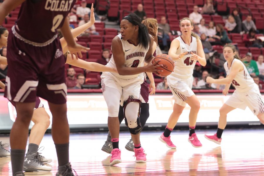 Olivia Gumbs 20 looks to drive to the hoop. (Courtesy of Athletic Communications)