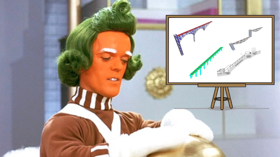 An+Oompa+Loompa+presenting+the+plans+for+Wonkas+glass+elevator.