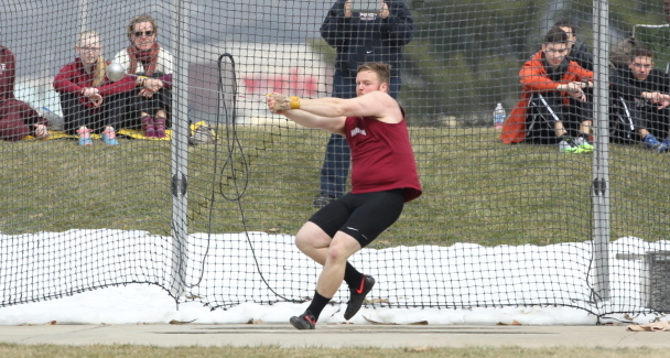 Patrick Corcoran 17 throws the shotput (Courtesy of Athletic Communications)