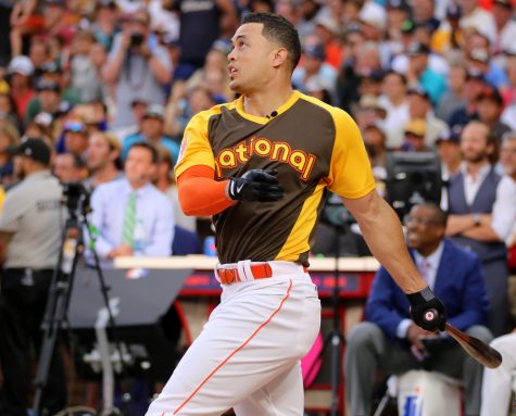 Marlins OF Giancarlo Stanton leads MLB in home runs, pulling away from Yankees OF Aaron Judge in the second half (Photo Courtesy of Wikimedia Commons)