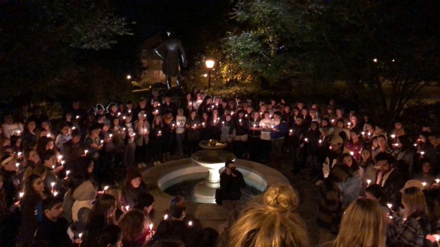A+candlelight+vigil+was+held+after+Gordon+Braxtons+talk.+Survivors+and+their+friends+were+invited+to+come+forward+and+share+their+story.+%28Courtesy+of+Nahin+Ferdousi+19%29.