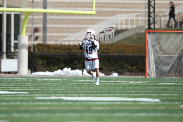 Jonathan Anastos has started in goal for all mens lacrosse games this season, recording 62 saves (Photo Courtesy of Athletic Communications).