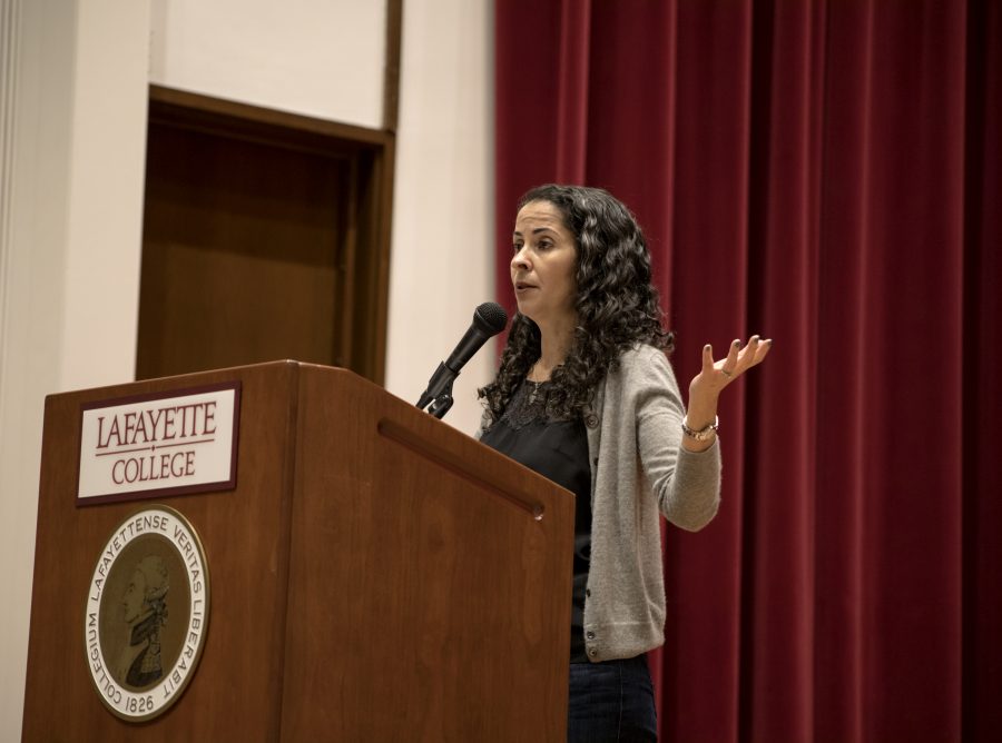 Photo by Elle Cox '21
Laila Lalami talks about what might drive immigrants to risk their lives.