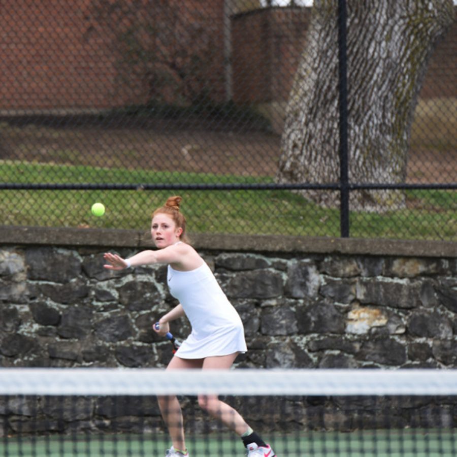 Sophomore+Katie+Hill+was+one+of+three+Leopards+to+win+her+singles+match+against+Holy+Cross.+Photo+courtesy+of+Athletic+Communications