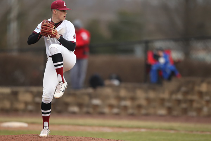 The Leopards hosted two Patriot League doubleheaders last weekend. Pictured: sophomore pitcher Kenny Campbell. (Photo courtesy of Athletic Communications)