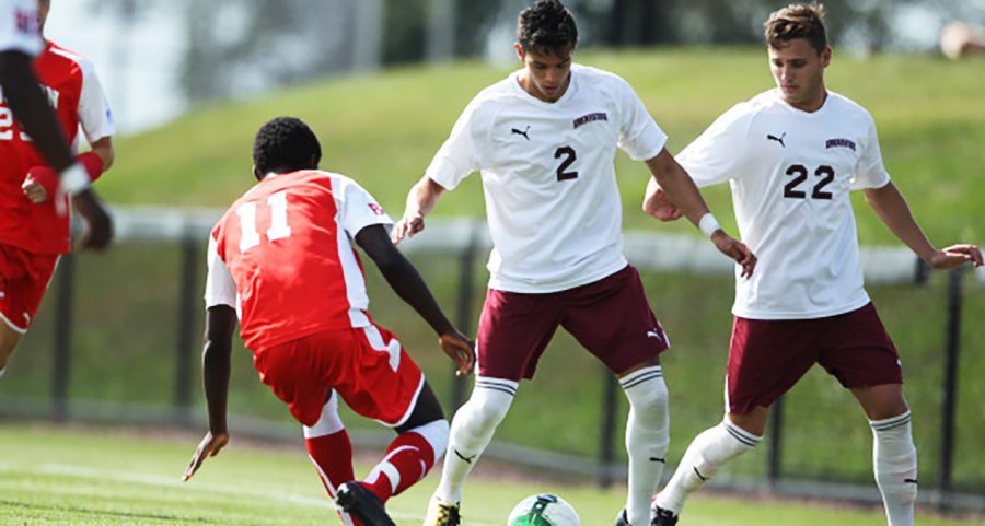 Chris Gomez (2) scored the game winner in the Leopards win over Monmouth. (Photo courtesy of Athletic Communications)