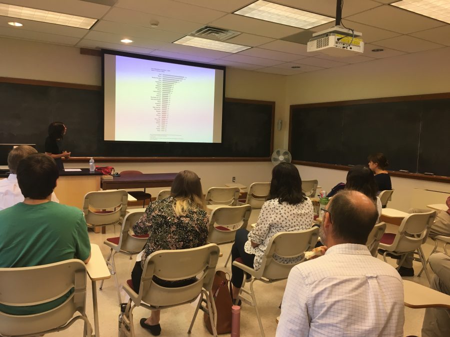 Dr. Sarah Pearlman of Vassar College used Mexican Labor Force data to discuss the net migration effects on the job market. (Photo by Katie Frost '22)