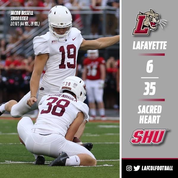 Senior kicker Jacob Bissell scored all six of the teams points in opening loss to Sacred Heart. (Photo Courtesy of Athletic Communications).