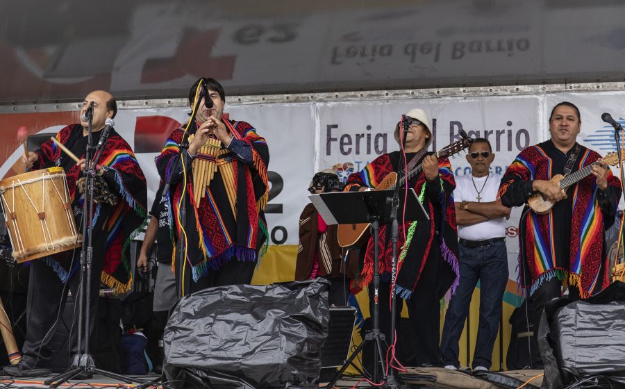 (Photo by Elle Cox 21) Traditional latin folk band plays at the Philadelphia festival Feria del Barrio where student travel was sponsored by Hispanic Society of Lafayette.
