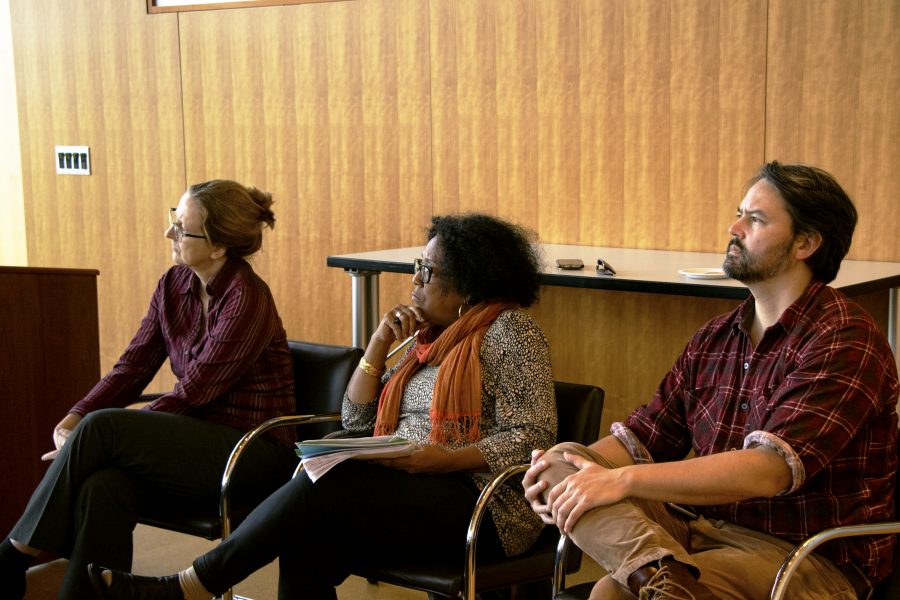 A panel of professors in international affairs, Africana studies, and history spoke to the history, policy, and status of women in Liberia. (Photo by Jess Furtado '19)
