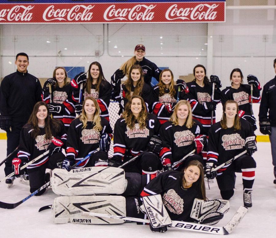 The Lafayette womens ice hockey came away with a win and a pair of ties in its inaugural season. (Photo courtesy of Taylor Lu Kowgios 19)