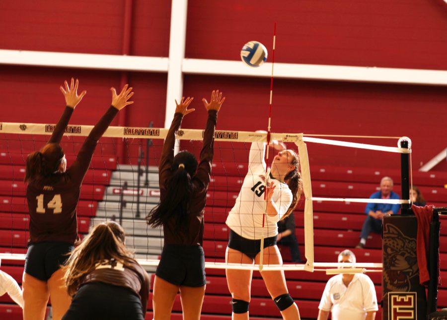 Freshman outside hitter Leanna Deegan set a 21-year-old Patriot League record with 34 kills against Bucknell. (Photo courtesy of Athletic Communications)