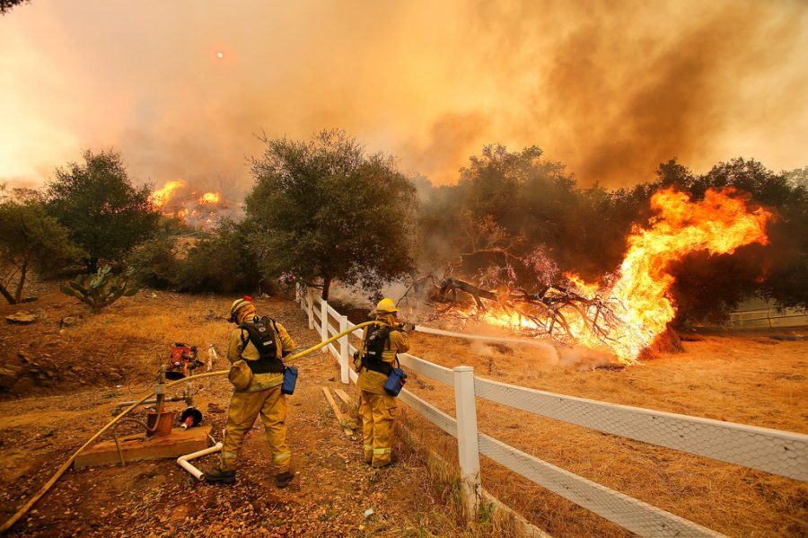 The recent wildfires in California have been widely attributed to the effects of climate change. (Photo courtesy of AP Photo/ Los Angeles Times, Meg Melcon)