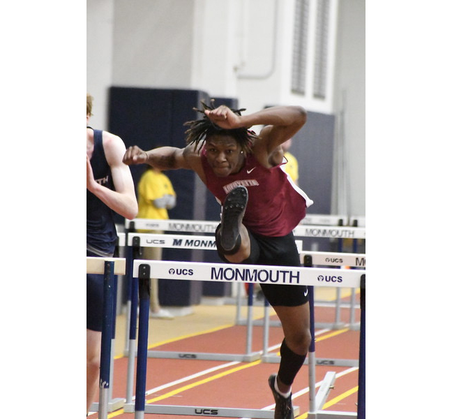 Freshman Tim Payne finished third in the 60 meter hurdles, only .01 seconds out of first. (Photo courtesy of Mike Mozzochi)