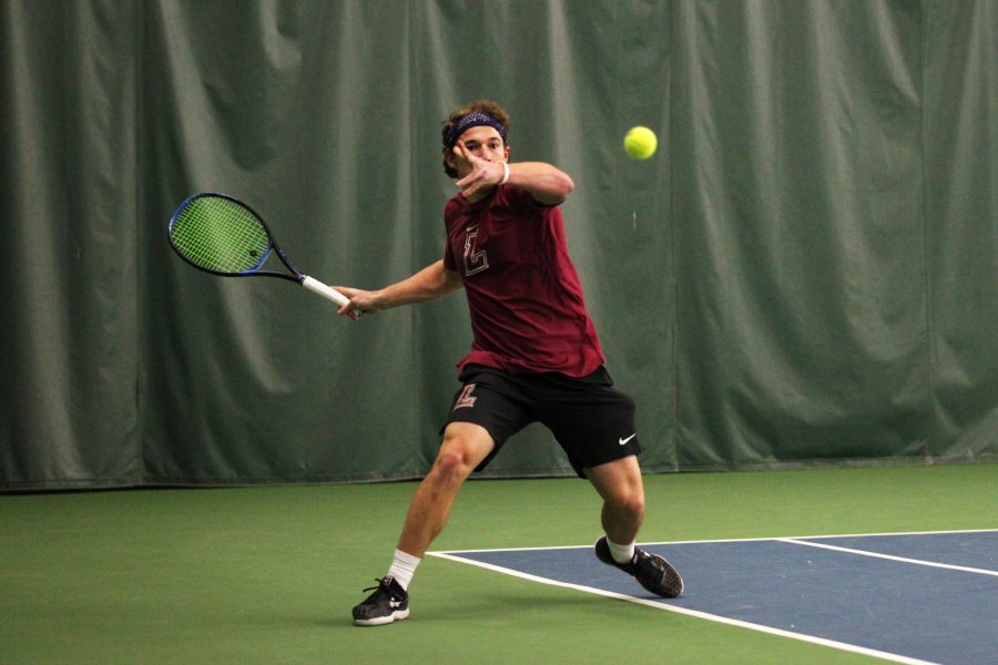 Men's tennis broke through with a win over Holy Cross for their first in conference play. (Photo courtesy of Athletic Communications)