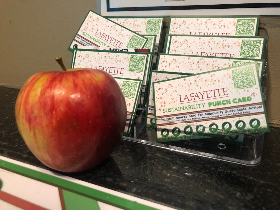 Students can find sustainability punch cards at Rockwell Integrated Sciences Center, Farinon College Center and Skillman Library. (Photo by Brandon Marin '22)