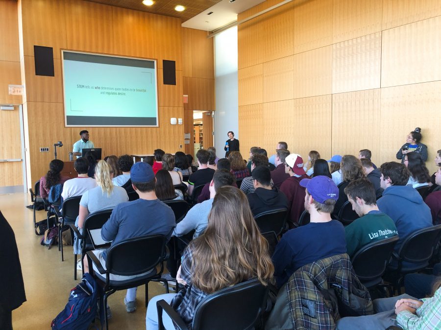The faculty panel on queer inclusion and STEM spoke on implications that science can have on establishing societal norms. (Photo by Brandon Marin '22)