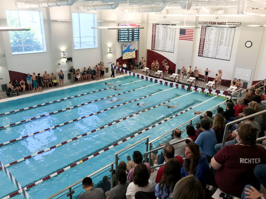 The swim and dive team honored eight seniors during their only home meet this fall. (Photo by Andrew Hollander '21)