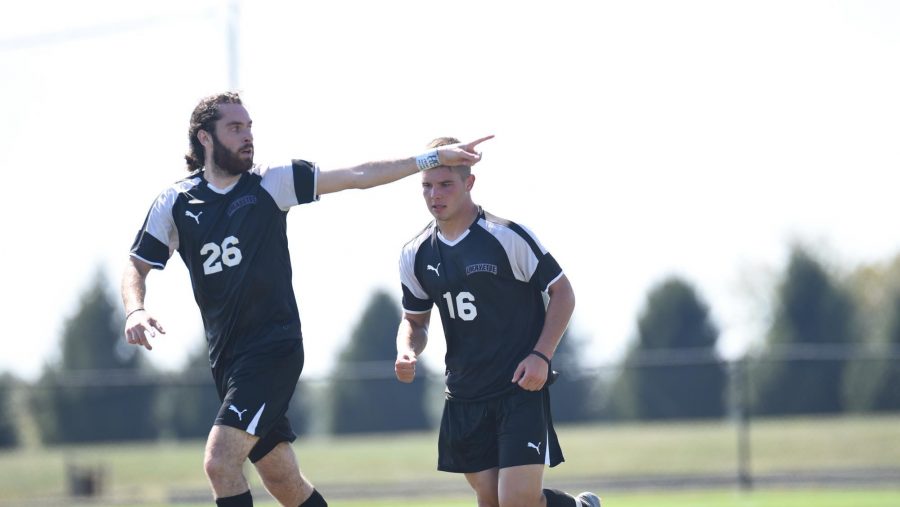 Senior midfielder Adam Bramson (left) returned from injury and scored three goals in conference play. (Photo courtesy of Athletic Communications)