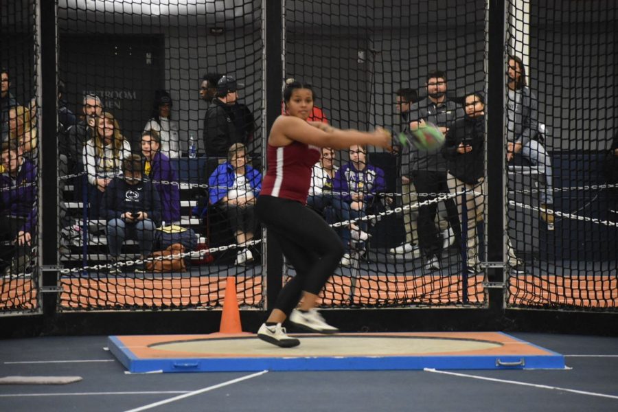Junior+Olivia+Barney+placed+second+in+the+weight+throw.+%28Photo+courtesy+Athletic+Communications%29