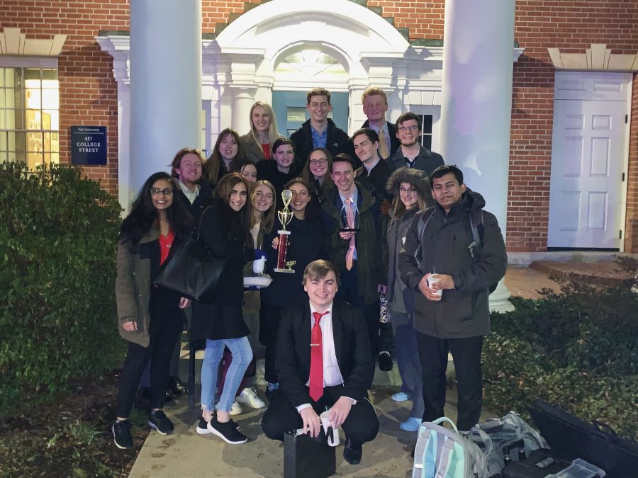 The mock trial team sports their fifth place and SPAMTA awards from the Yale tournament. (Photo courtesy of Carly Jones '21)