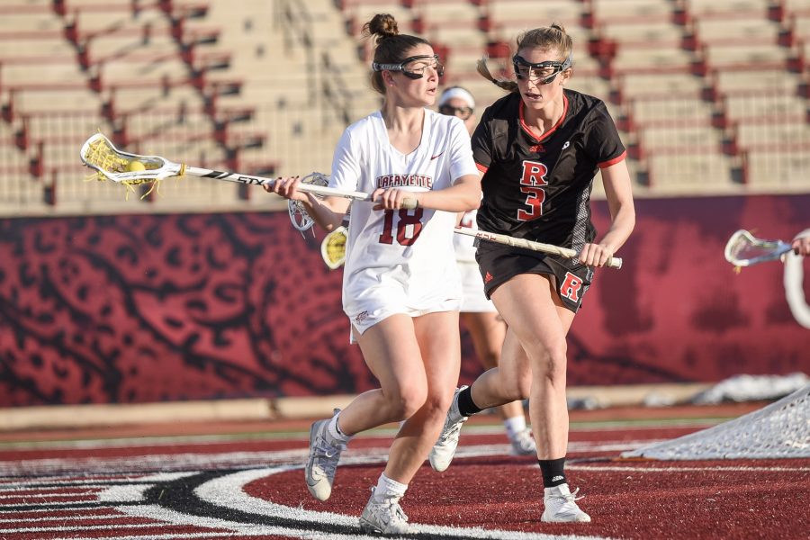 Sophomore attacker Olivia Cunningham (18) scored a hat trick against Delaware State. (Photo courtesy of Athletic Communication)