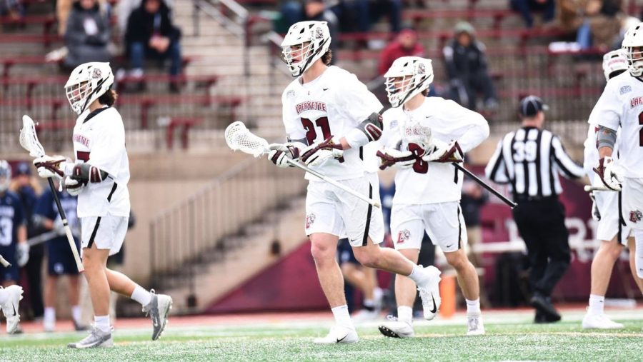 Despite four players recording two-goal performances, mens lacrosse fell to 0-4 on the season. (Photo courtesy of Athletic Communications)