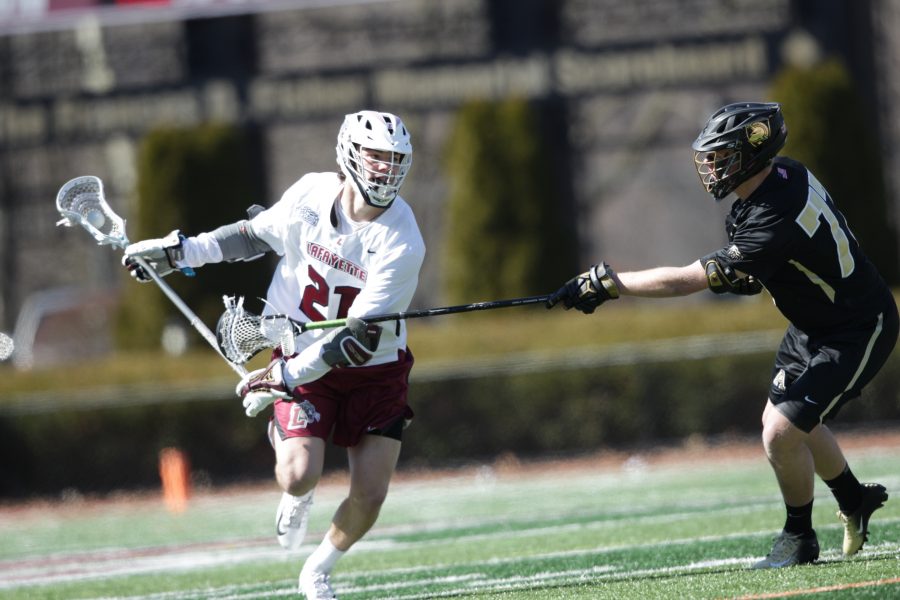 Mens lacrosse scored just one goal in the first half in their loss to Army. (Photo courtesy of Athletic Communications)