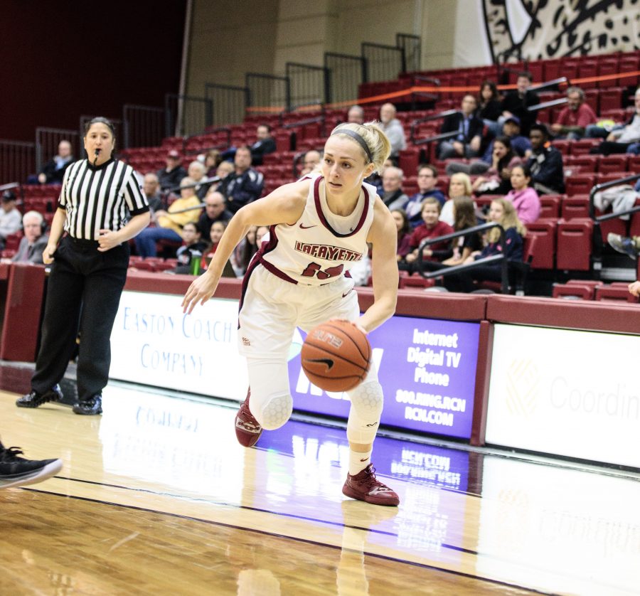 Senior guard Sarah Agnello averaged 6.8 points in her final season at Lafayette. (Photo courtesy of Clay Wegrzynowicz/Lafayette communications)