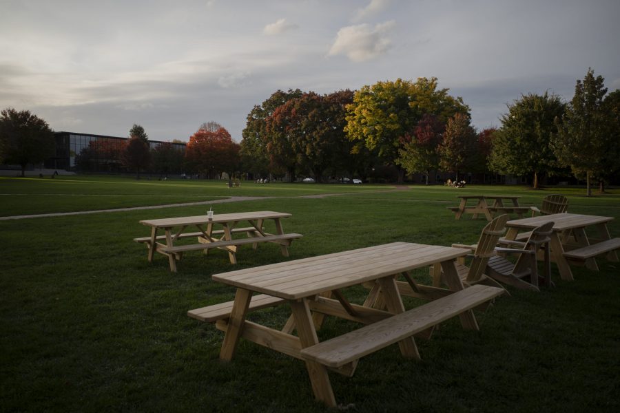 Lawn furniture has been added to the quad to facilitate outdoor dining. (Photo by BoWen Hou 21)