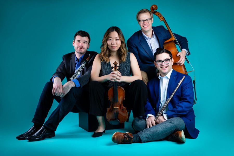 Hub New Music members include Nicholas Brown on clarinet, Alyssa Wang on violin, Jesse Christeson on cello, and Michael Avitabile on flute. (Photo Courtesy of Robert Torres)