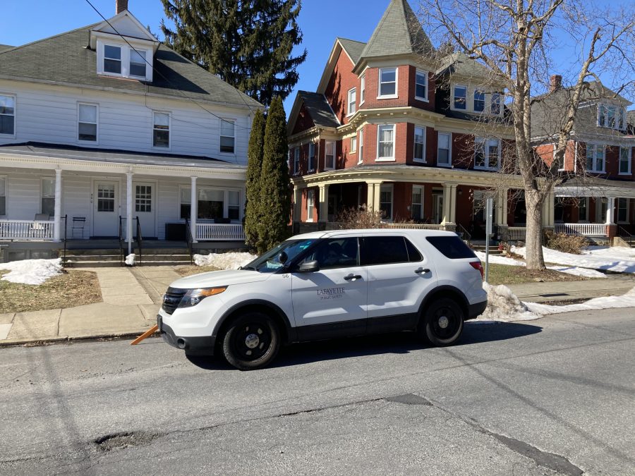 As of Wednesday security was still stationed on the 400 block of McCartney after the most recent incident on March 5. (Photo by Andrew Hollander 21)