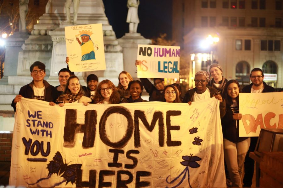 Students+gathered+downtown+in+support+of+DACA+in+2019.+%28Photo+courtesy+of+Milena+Berestko+22%29