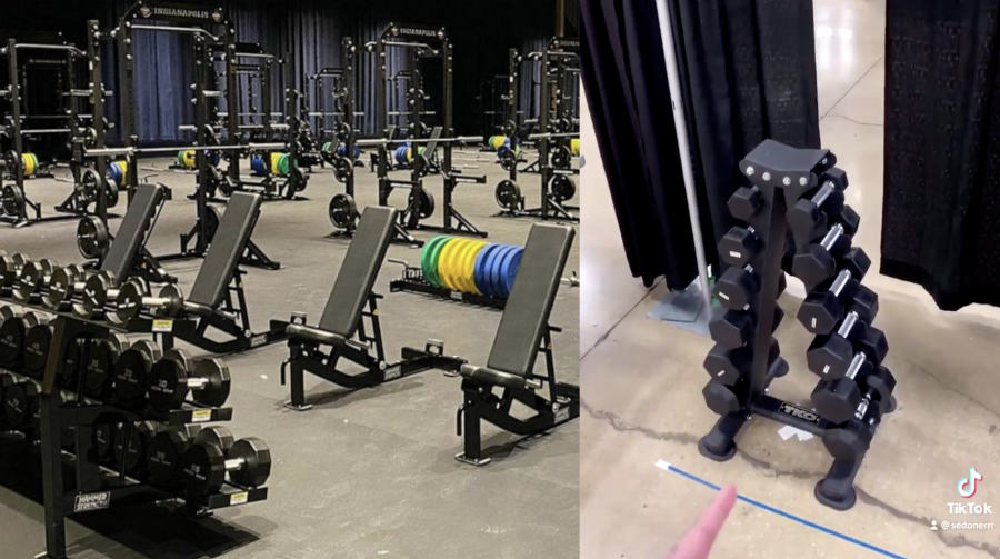 Pictured are the NCAA weight rooms for the men (left) and the women (right). (Photos courtesy of Sedona Prince TikTok)