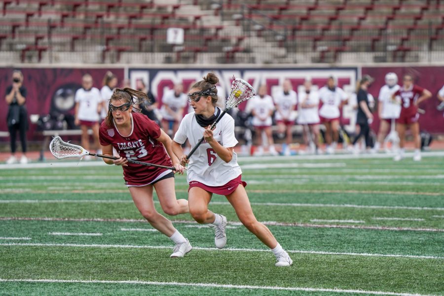 Senior attacker Anna Stein (6) scored twice in the loss to Lehigh. (Photo courtesy of Athletic Communications)