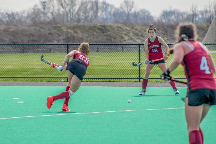 The womens field hockey team started practicing when there was still snow and ice on the field. (Photo by Cole Jacobson 24)