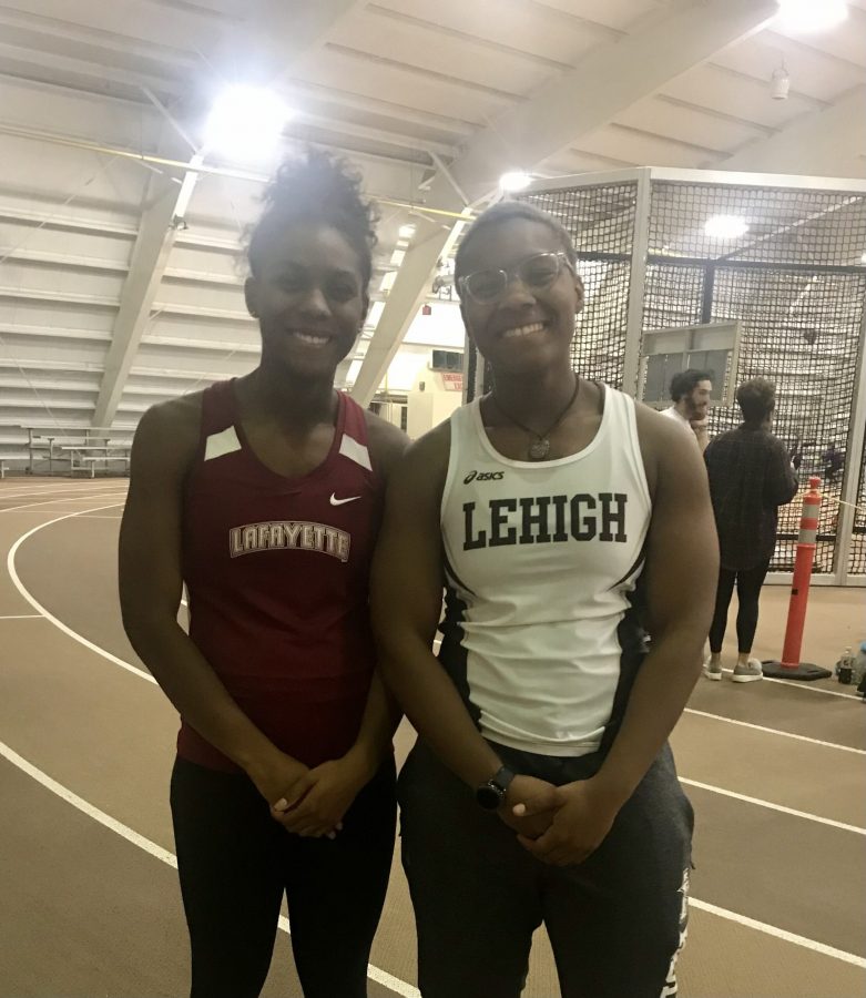 Twins Portia (left) and Teasha (right) at the Lafayette-Lehigh meet in 2020. 
(Photo courtesy of Portia McKoy 22) 