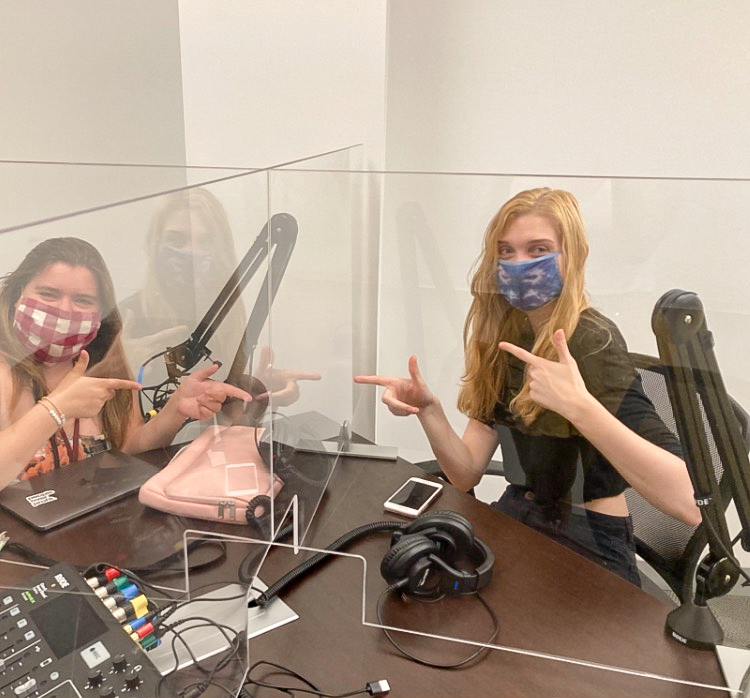 Morgan Limmer 21 and Lisa Green 24 recorded their Colton Corner podcast in the Skillman Library podcast studio. (Photo courtesy of Lisa Green 24)