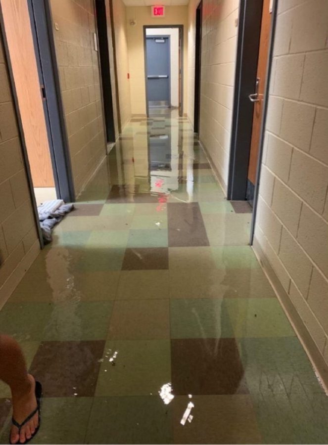 A pool of water in the Kamine Dorms after heavy rains brought on by Hurricane Ida. (Photo courtesy of Devin Croake 24)