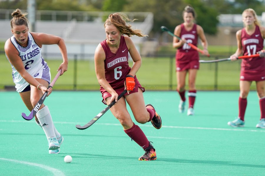 The Lafayette field hockey team returned on Saturday with a 4-1 victory over the Holy Cross Crusaders, with McAndrew leading in scoring with five goals. (Photo courtesy of Athletic Communications)