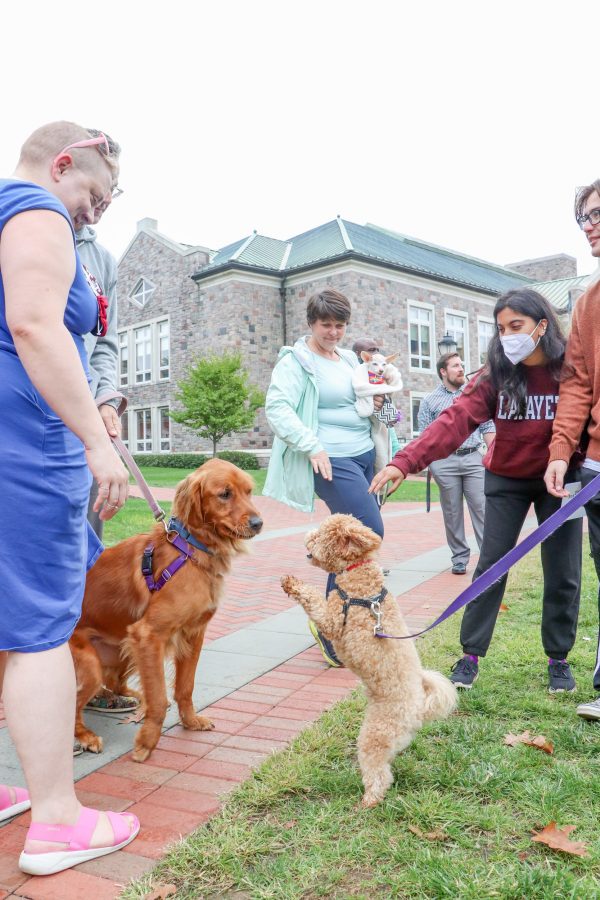 Pets of Lafayette mingled as they waited to received blessings from Chaplain Alex Hendrickson. (Photo by Baris Yazici '25)
